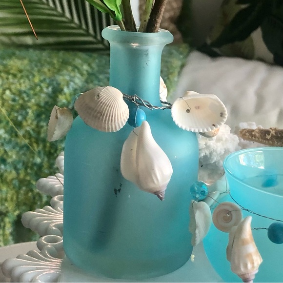 New! Sweet Set Frosted Ocean Turquoise Blue Vase & Votive - Picture 2 of 5